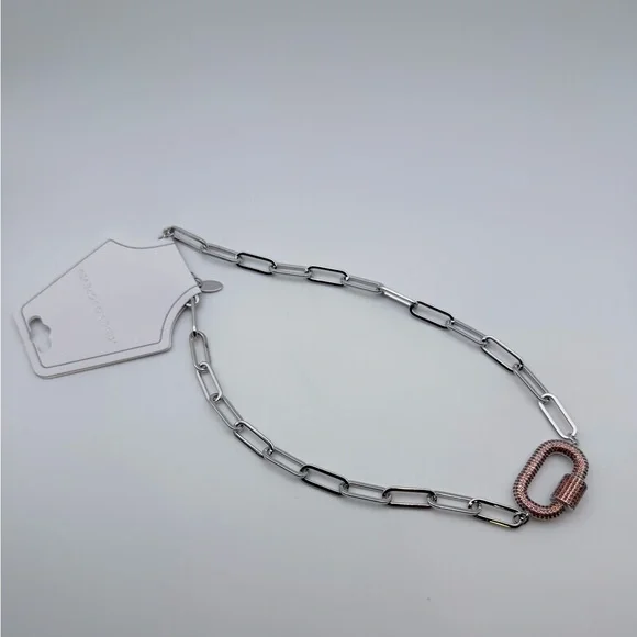 Carabiner Pave Linked Lock Necklace NWT - Picture 4 of 5